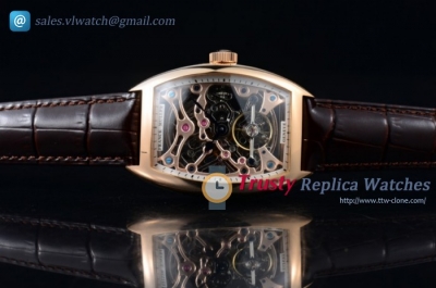 Franck Muller - Cintree Curvex Skeleton Tourbillon RG/LE Skeleton Brown Leather Strap Asia Auto