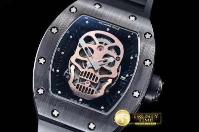 RM0102E - RM052 Skeleton Skull Black CER/RU Rose Gold Custom Mod