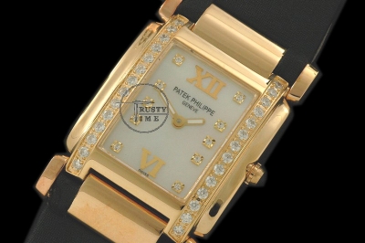 PP0034B -Ladies 24 Hours Single Diamonds YG White MOP- Swiss Qtz