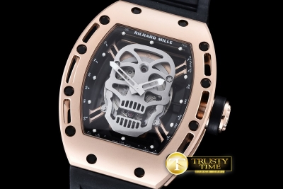 RM086B - Skull Tourbillon RG/RU Black Asian 21J Decorated Movt