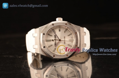 Audemars Piguet Royal Oak 41mm White Dial Automatic Clone Ap 3120 Movement White Leather Strap 15400ST.OO.1220ST.02 JH