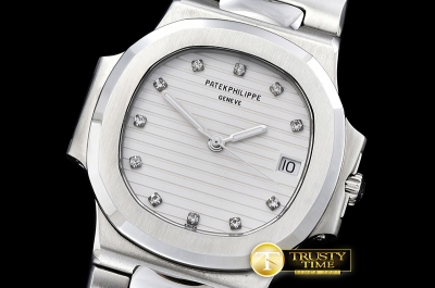 PP0244C - Nautilus Ref.3800 Midsize SS/LE White Diams BP A2824