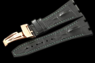 APACC009 - Black Horn Back Leather Strap Green Stitch c/w RG Cla