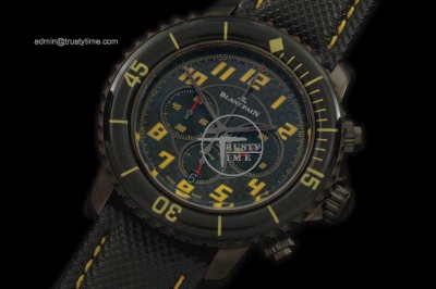 BLP002B - 50 Fathoms Chronograph Limted Ed PVD/NY Blk/Yel Jap Qt