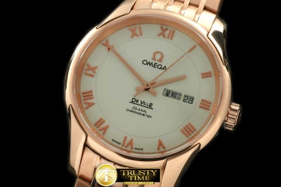 OMG0299C - Deville Co Axial Day/Date RG/RG White Asian 2836