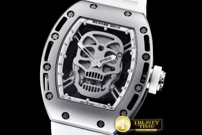 RM087C - Skull Tourbillon SS/RU White Asian 21J Decorated Movt