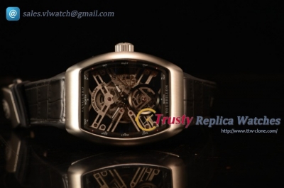 Franck Muller Vanguard Miyota Automatic Copy Tourbillon Rose Gold Case With Skeleton Dial Leather/Rubber Strap