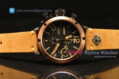 U-Boat Chimera Chronograph OS10 Quartz With Rose Gold Bezel and Black Case Brown Leather Orange Marker