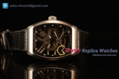 Franck Muller Vanguard Miyota Automatic Copy Tourbillon Rose Gold Case With Skeleton Dial Leather/Rubber Strap