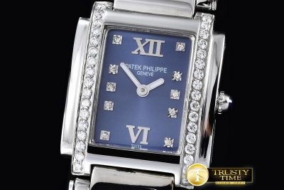 PP0192B - Patek 24 Hours SS/SS Blue Single Diams Swiss Quartz