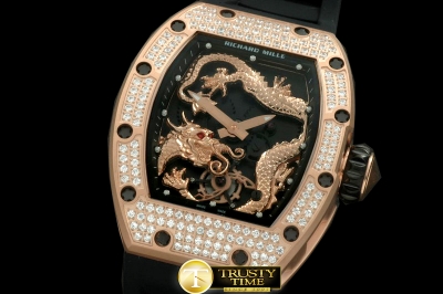 RM046A - Dragon Tourbillon RG/RU Black/Gold Asian 21J