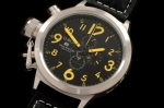 UB003D - Flight Deck 50mm SS/LE Black/Yellow Jap Quartz Chrono