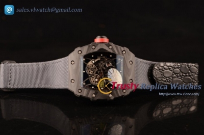 Richard Mille - RM 055 CF/NY/LE Skeleton Black Nylon/Leather Strap Miyota 9015 Auto