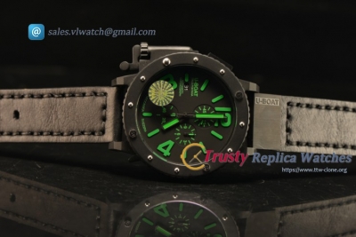 U-Boat U42 All Black PVD Case With Green Markers Miyota OS10 Chronograph Quartz