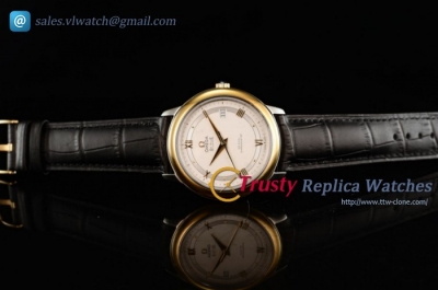 Omega - De Ville Prestige Co-Axial YG/LE White Dial Clone Omega Calibre 2500 Auto (YF)