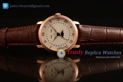 Blancpain Villeret Moonphase & Complete Calendar RG/LE White Roman Numeral Markers Miyota 9015 (AAAF)