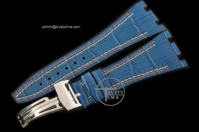 APACC004A - Blue Leather Orange/White Stitch Strap c/w Clasp