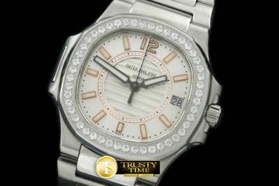 PP0179C - Nautilus 7010 Midsize 32mm SS White Diams - Swiss Qtz