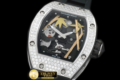 RM054A - Panda Tourbillon SS/RU Skeleton Asian 21J Decorated