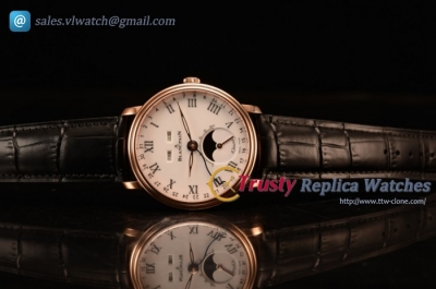 BlancPain Villeret Miyota 9015 Automatic Rose Gold Case Roman and Black Leather Strap 6639-3631-55b