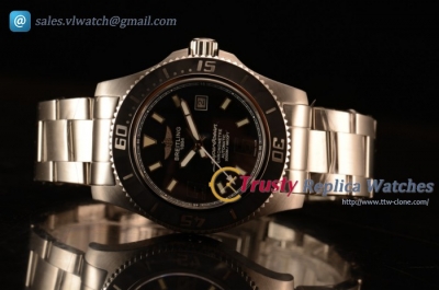 Breitling SuperOcean 44mm 2824 Auto Steel Case with Black Dial and Steel Bracelet White Hands - 1:1 Origianl (GF)