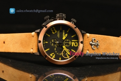 U-Boat Chimera Chronograph OS10 Quartz With Rose Gold Bezel and Black Case Brown Leather Yellow Marker