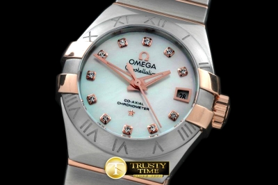 OMG0352C - Double Eagle Ladies Auto SS/RG Wht Diamonds J-Miyot