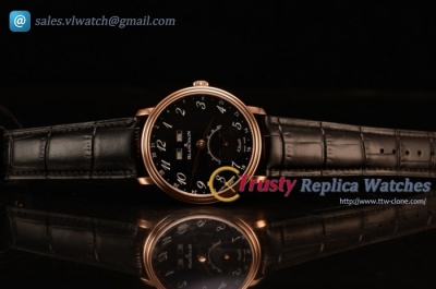 BlancPain Villeret Miyota 9015 Automatic Rose Gold Case Arabic and Black Leather Strap 6639-3631-55b