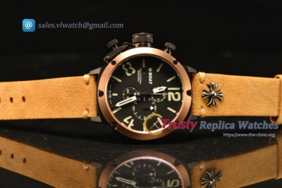 U-Boat Chimera Chronograph OS10 Quartz With Rose Gold Bezel and Black Case Brown Leather White Marker