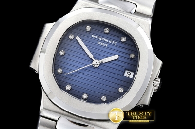 PP0244B - Nautilus Ref.3800 Midsize SS/LE Blue Diams BP A2824