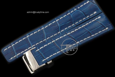 BLACC004B - Leather strap Blue W/Deployant - For 42 - 45mm watch