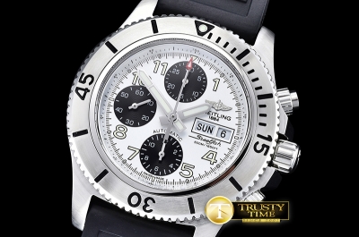 BSW0329B - SuperOcean SteelFish Chrono SS/RU Wht/Blk A7750