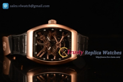 Franck Muller Vanguard Miyota Automatic Copy Tourbillon Rose Gold Case With Skeleton Dial Leather/Rubber Strap