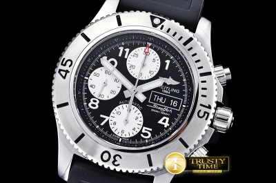 BSW0329C - SuperOcean SteelFish Chrono SS/RU Blk/Wht A7750