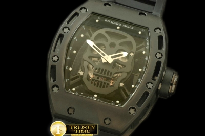 RM039C - Skull Tourbillon PVD/RU Black Asian 21J Decorated Movt