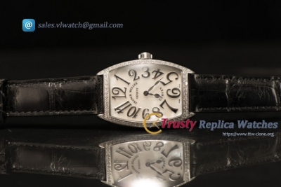 Franck Muller CINTREE CURVEX Diamond Bezel With Black Calfskin Strap Swiss Ronda 762 Quartz White Dial 1752 QZ DP