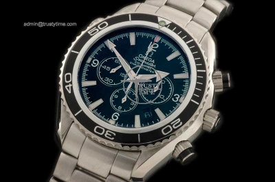 OMG0102A - Planet Ocean 45.5 Chrono SS/SS Blk/Bez/Wht 7750 Mod